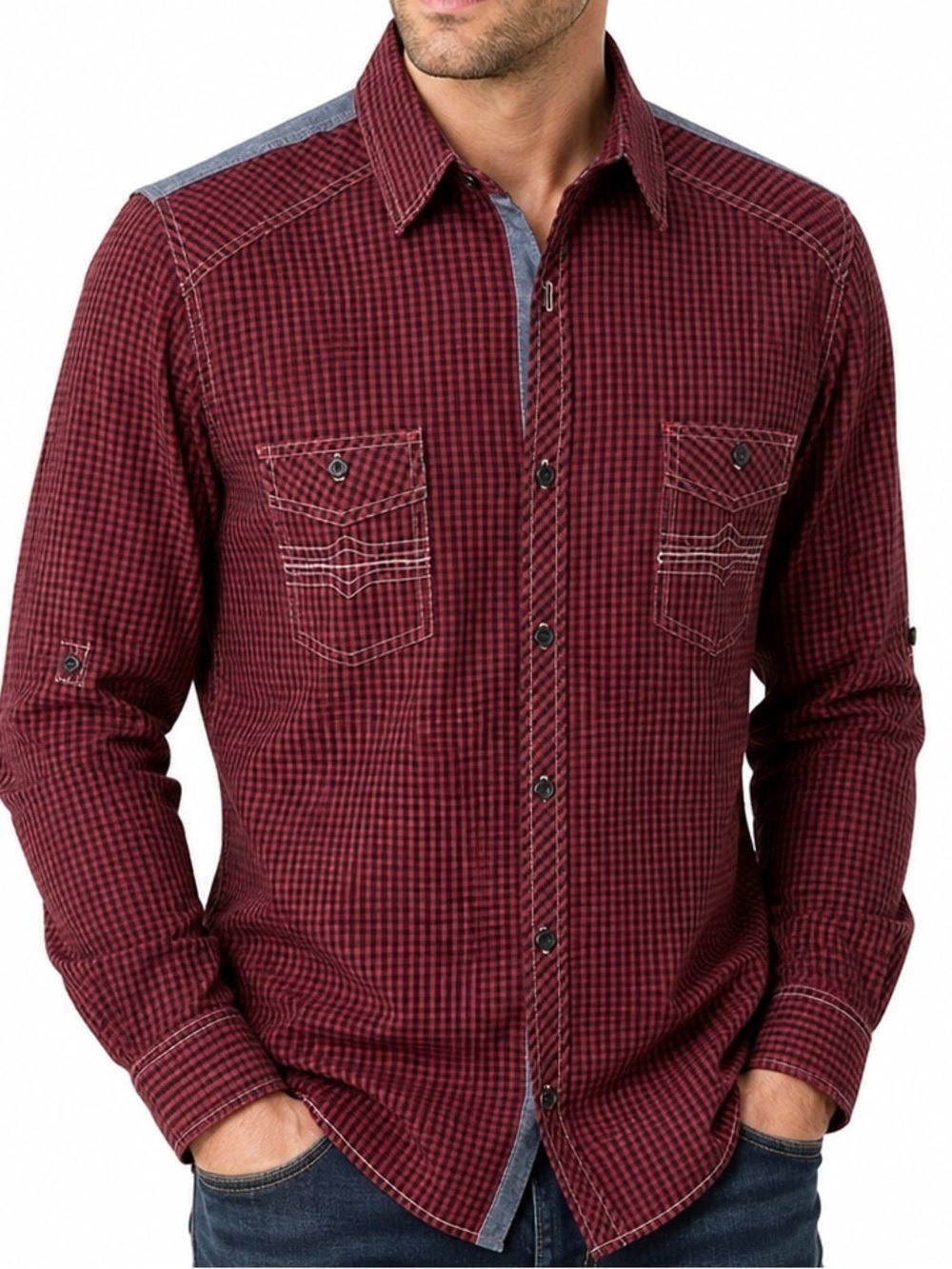 Tranquility & Mayhem Red Check Button Down Shirt | Western Utility Style XL
